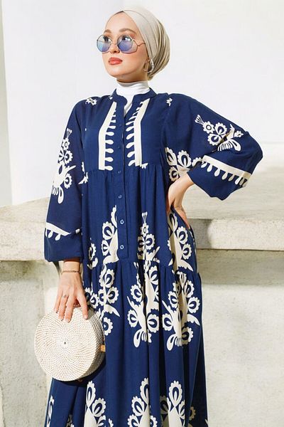 HAKKE Ethnic Patterned Buttoned Dress