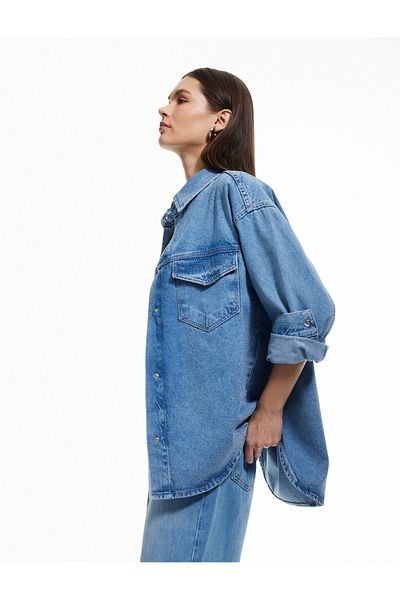 Koton Jachetă din denim din bumbac, cu mânecă lungă, cu detaliu în piatră