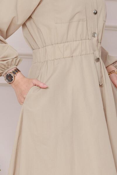 Sevitli Φόρεμα Yasemin με λεπτομέρεια από λάστιχο στη μέση-Μπεζ