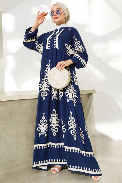 HAKKE Ethnic Patterned Buttoned Dress