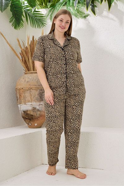 pijamacity Set de pijamale supradimensionate pentru femei, din bumbac, cu nasturi