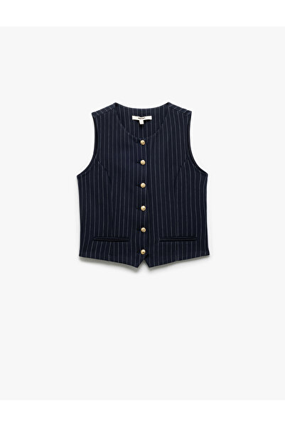 Koton Slim Fit Sleeveless Buttoned Crew Neck Vest