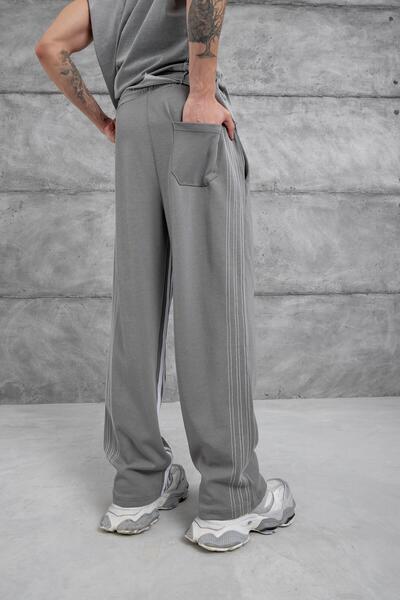 NOMARC Ανδρικό φαρδύ παντελόνι με λεπτομέρεια ραφής σε γκρι χρώμα