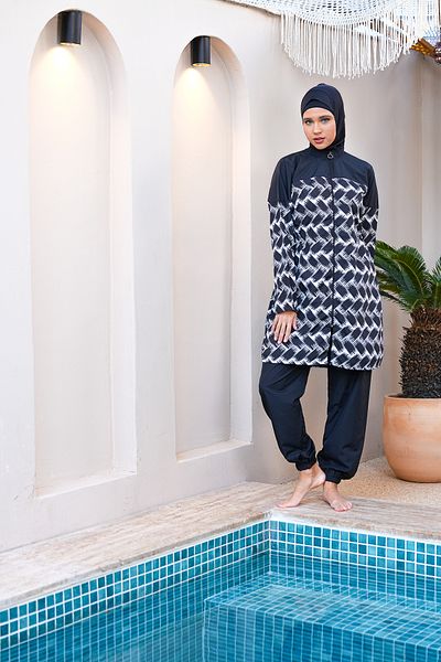 SEBOTEKS Parachute Fabric Full Length Zippered Fully Covered Hijab Swimsuit 3830