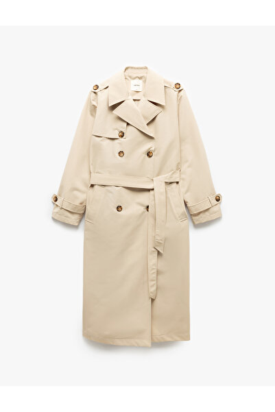 Koton Uzun Kollu Kruvaze Kemerli Gabardin Trençkot