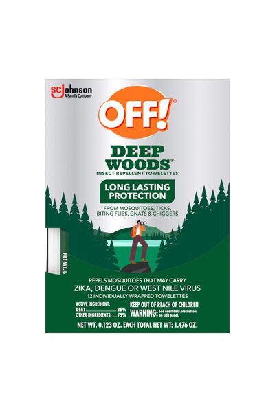 OFFNOVA مناديل ديب وودز الطاردة للبعوض والحشرات، تدوم طويلاً، 12 منديلًا مغلف...