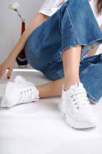 McDark Ultra Light White Patterned Women's Sneakers - Non-Yellowing Sole -7