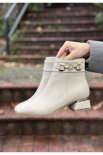 KAZAX Prefer Beige Leather Heeled Boots