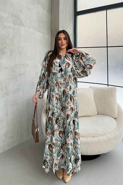 ASEDE 100% Viscose Bohemian Alaçatı Dress Buttoned Viscose Dress Suitable for Hijab