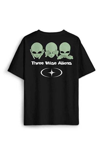 Kendim Seçtim Crna Oversize kroj T-shirt : Tri mudra vanzemaljca NLO Mars Sve...