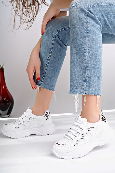 McDark White Leopard Print Women's Sneakers Ultra Light -2