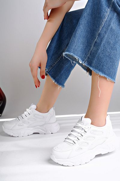 McDark Ultra Light White Patterned Women's Sneakers - Non-Yellowing Sole -7