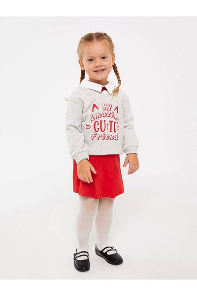 LC Waikiki Lcw Baby Gray Shirt Collar Long Sleeve Baby Girl 3 Piece Set