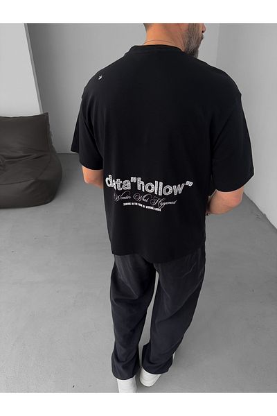 BYBASICMAN Black Data Hollow Embroidered T-Shirt Yp-5047