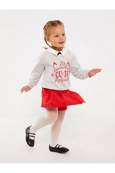 LC Waikiki Lcw Baby Gray Shirt Collar Long Sleeve Baby Girl 3 Piece Set
