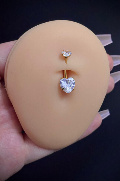 Blisse Piercing Kadın Gold Zirkon Kalp Taşlı Belly Cerrahi Çelik Göbek Piercing