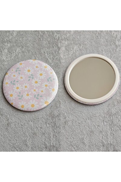 SiestaAccessories Pembe Papatyalı Cep Aynası / Buton Rozet Ayna