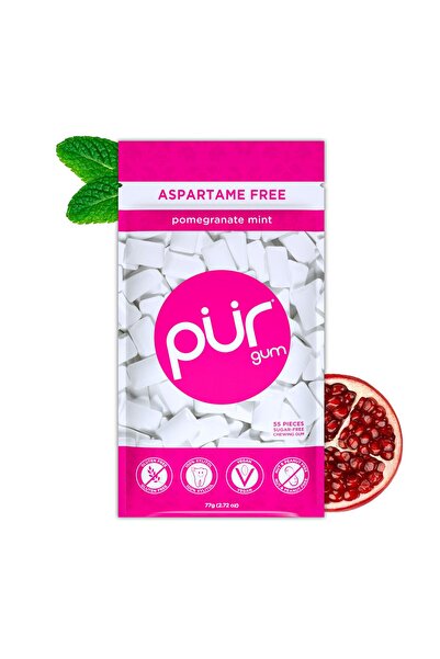 PURBO Natural Pomegranate Mint Xylitol Chewing Gum, Aspartame Free, 55 Pieces