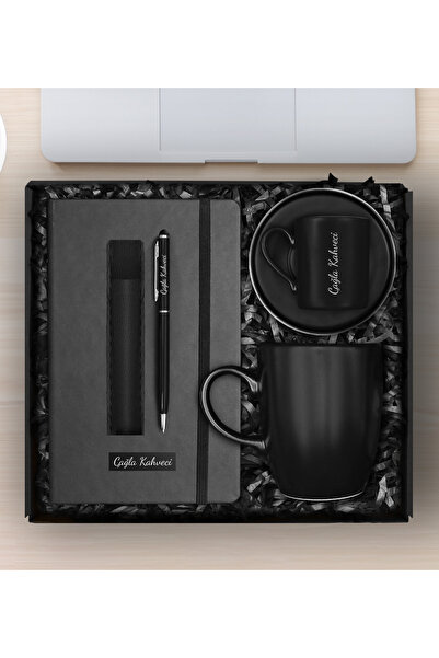 Apollon Gift Shop Kişiye Özel Defter & Kişiye Özel Porselen Siyah Fincan & De...