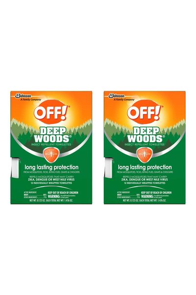 OFFNOVA مناديل ديب وودز الطاردة للبعوض والحشرات، تدوم طويلاً، 12 منديلًا مغلف...