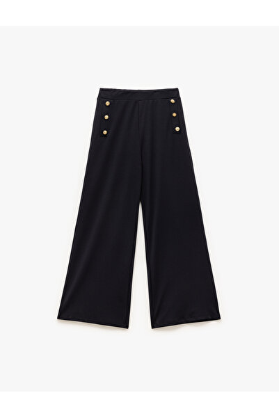 Koton Düğme Detaylı Yüksek Bel Kısa Geniş Paça Pantolon