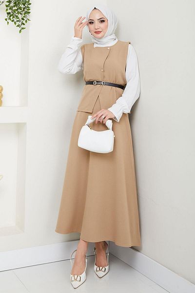 hafsamina Vest Skirt Double Suit Beige Hm2690