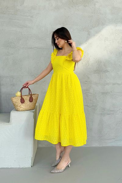 ASEDE 100% Viscose Bohemian Alaçatı Dress Shoulder Strap Lace Viscose Dress