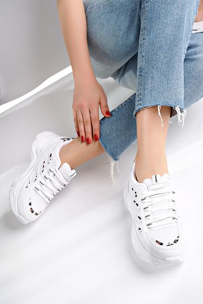 McDark White Leopard Print Women's Sneakers Ultra Light -2