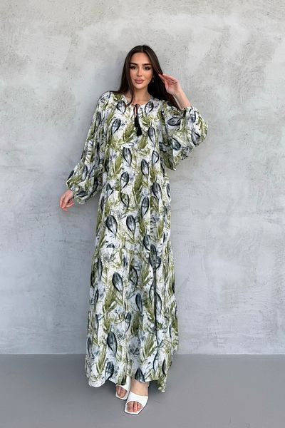 ASEDE 100% Viscose Bohemian Alaçatı Dress Buttoned Viscose Dress Suitable for Hijab