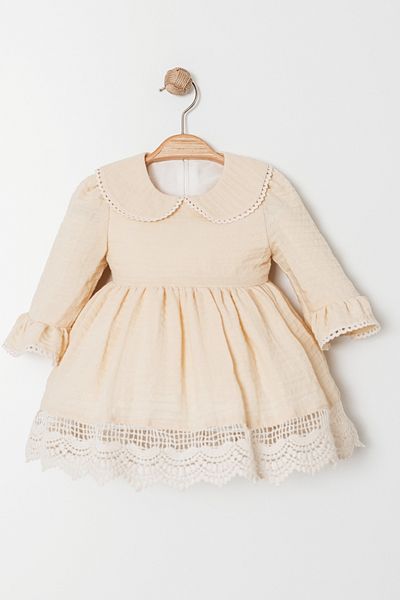 Bebüş Lined Cotton Fabric Lace Detail Dress 15325