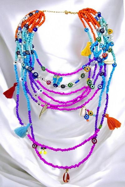 PETEK AKSESUAR Summer Colorful Multiple Bead Necklace