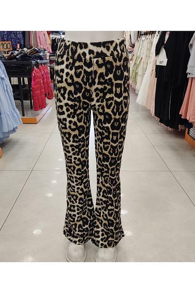 Yonca Çocuk Civelek 0113 Children's Flared Leg Ribbed Leopard Leggings Girls' Pants Leggings