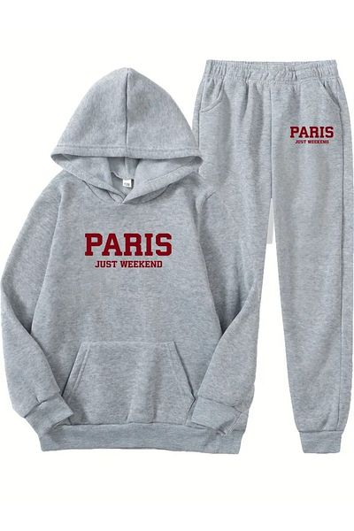 LAND MODA Paris Boys Fashion Σετ Φθινοπωρινό και Χειμώνα με εμπριμέ φούτερ με κουκούλα + Φούτερ Σετ 2 τεμαχίων