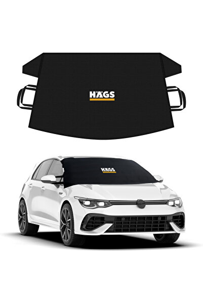 HAEGS Buz ve Kar Önleyici Araç Ön Cam Örtüsü Brandası / Ön Cam Koruyucu Güneşlik (162x106cm) S Siyah