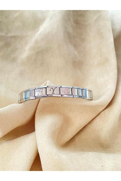 bijoux uniques Y Letter Heart&Star Italian Charm Bracelet