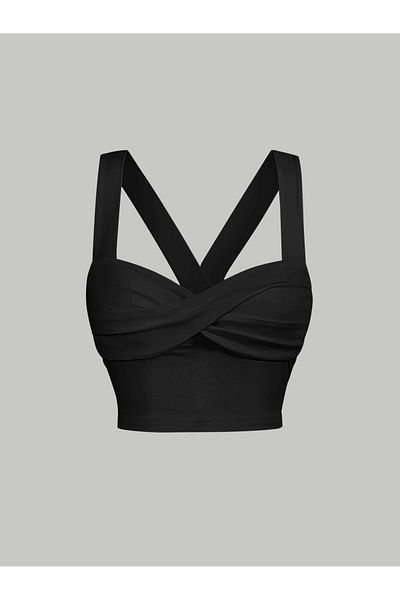 poswicon Μαύρο Summer Crop Baggy με φαρδύ ώμο και φαρδύ σχέδιο μπροστά
