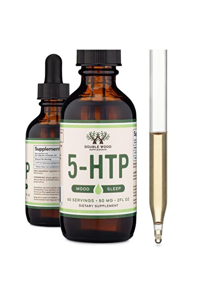 Double Wood Supplements قطرات سائلة 5HTP - 60 جرعة، 50 مجم 99%+ 5-HTP، الحالة...