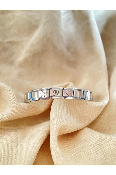 bijoux uniques Italian Charm Bracelet with Letter N Heart & Star