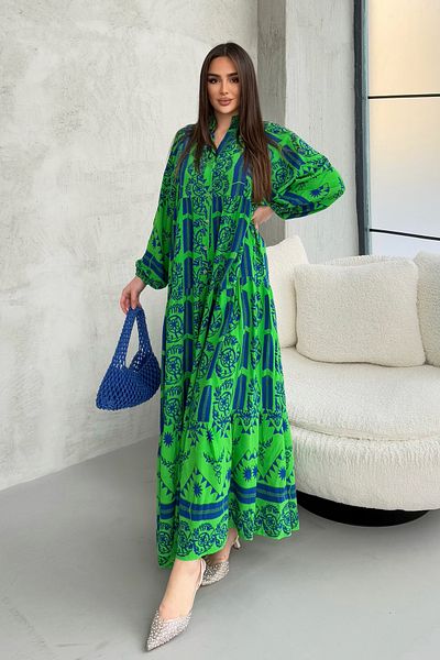 ASEDE 100% Viscose Bohemian Alaçatı Dress Buttoned Viscose Dress Suitable for Hijab