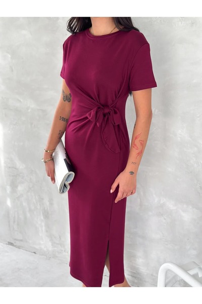 sportiness YUMUŞAK DOKU FİYONK DETAYLI MODAL KUMAŞ MİDİ ELBİSE