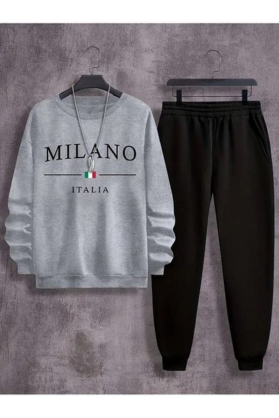 LAND MODA Σετ μακρύ παντελόνι και φούτερ Milan English Printed