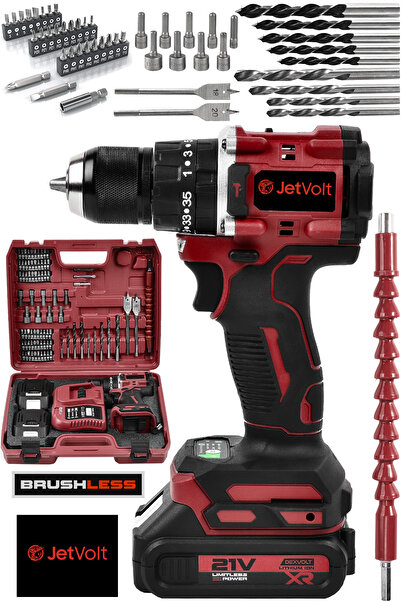 JetVolt 21v 2.0ah Kömürsüz Motor Çelik Mandren Darbeli Şarjlı Matkap Akülü Vi...