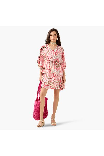 FAV Printed Kaftan Cover Up with Tie-Up and V-neck
