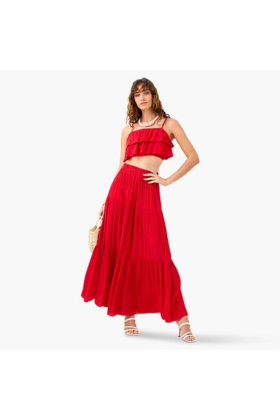 FAV Ruffle Detail Sleeveless Beach Top And Tiered Skirt Set