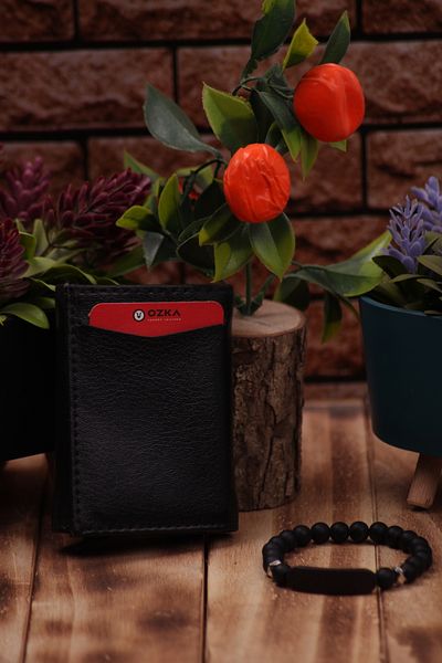 Ozka Leather Collection Δερμάτινη κάρτα με αυτόματο μηχανισμό - Δώρο βραχιολάκι 2
