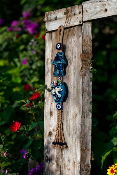 Revard Home Nazar Boncuklu Şirin Ev ve Kuşlu Saksı Seramik El Yapımı Dekorati...