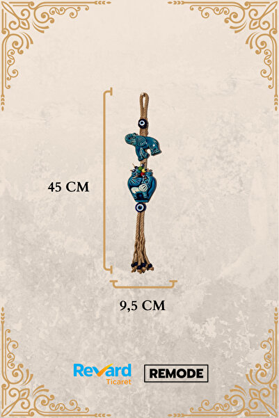 Revard Home Nazar Boncuklu Güçlü Fil ve Filli Saksı Seramik El Yapımı Dekoratif Duvar Süsü Eşyası 9,5X45 CM