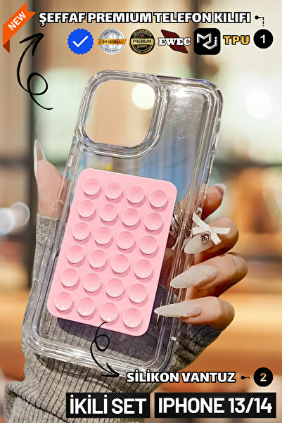 EWEC İkili Set | Iphone 13/14 Uyumlu Şeffaf Premium Telefon Kılıfı ve Telefon...
