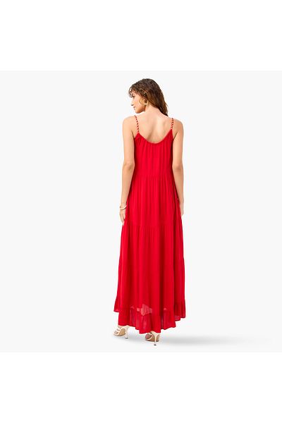 FAV Tiered Maxi Sleeveless Dress With Tie-up Neck