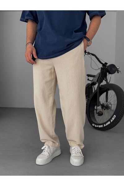 BYBASICMAN Beige Knitted Fabric Baggy Pants Jj-206